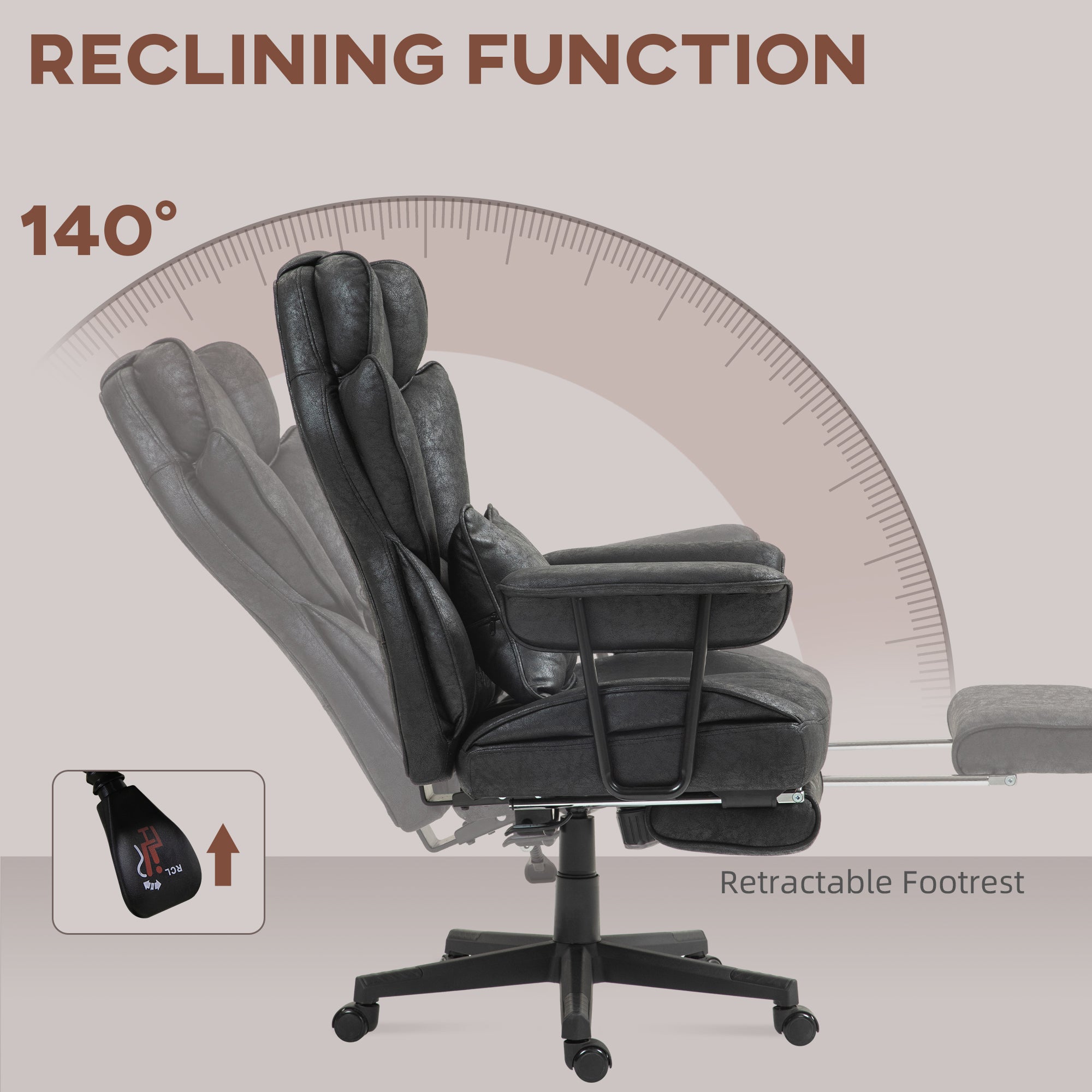 HOMCOM Executive Office Chair, 400LBS Big and Tall Office Chair with Foot Rest, Microfiber Computer Desk Chair with Lumbar Su