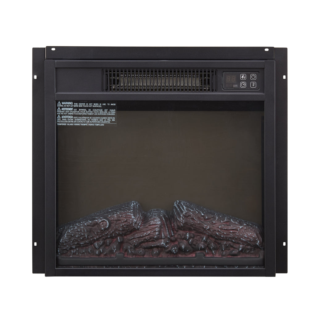 Electric Fireplace Insert 18' 1400W 120V ,Equipped with remote control, ultra thin heater with log set & realistic flame - BLACK - Grand Goldman Shop