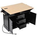K&K 55.7'' Large Kitchen Island with 2 Drop Leaf,, Rolling Kitchen Cart on 5 Wheels with Power Outlet, Folding Storage Dining Table with Spice & Towel Rack , 3 Drawers, for Kitchen, Dining Room,Black - Grand Goldman Shop