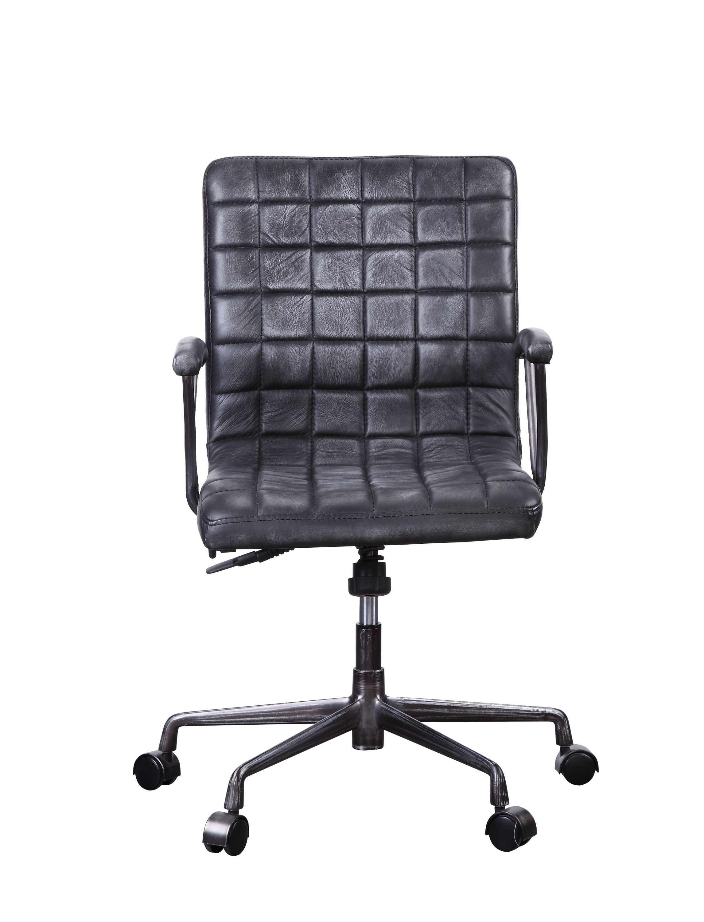 Barack Vintage Black Top Grain Leather & Aluminum Office Chair | Premium Home Decor - Grand Goldman