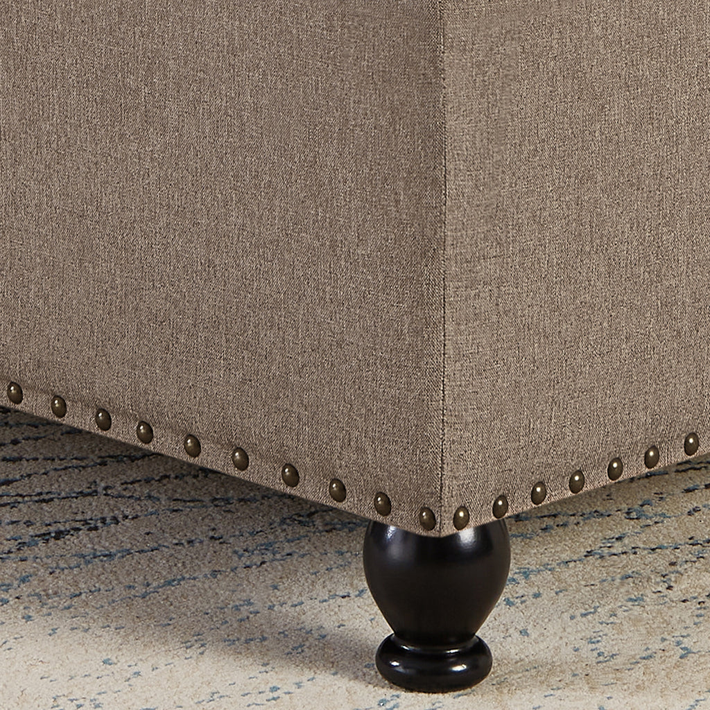 Large square storage ottoman with wooden legs, Upholstered button tufted coffee table with nail trims for for Living Space,Linen - Grand Goldman Shop