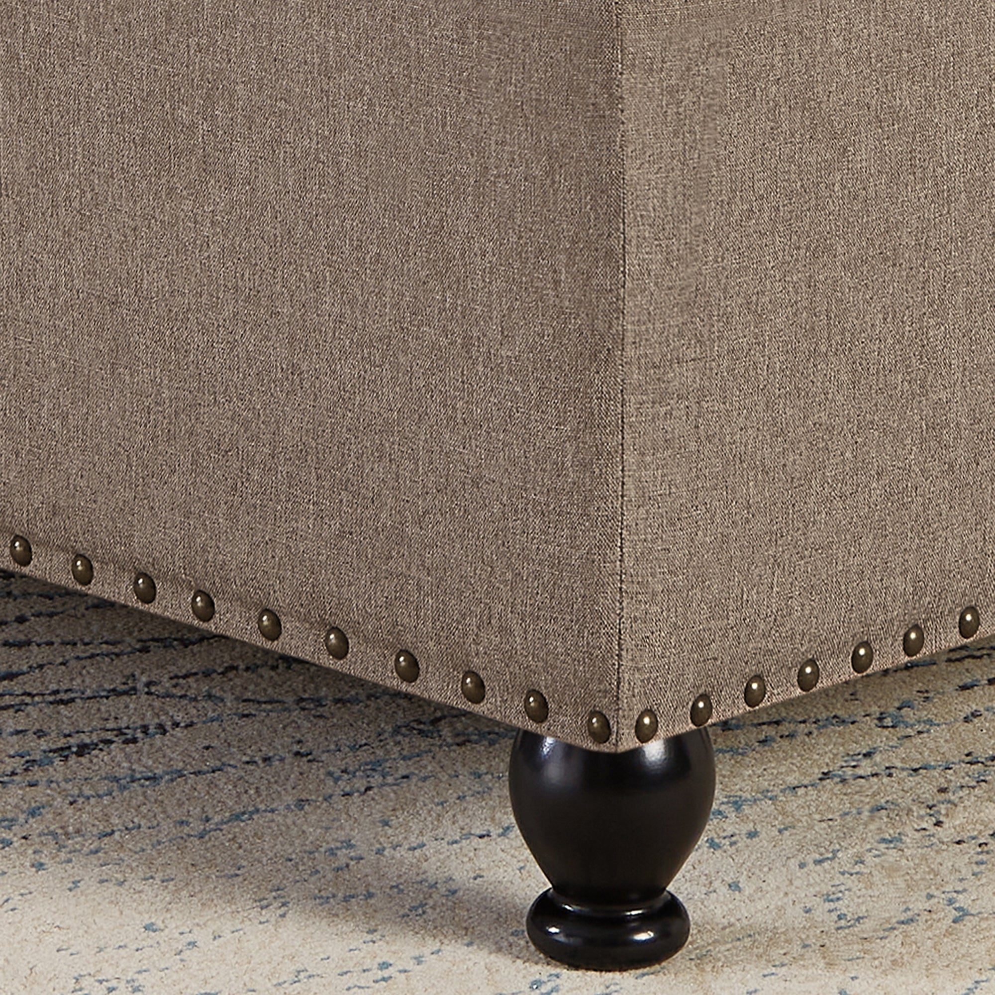 Large square storage ottoman with wooden legs, Upholstered button tufted coffee table with nail trims for for Living Space,Linen - Grand Goldman Shop