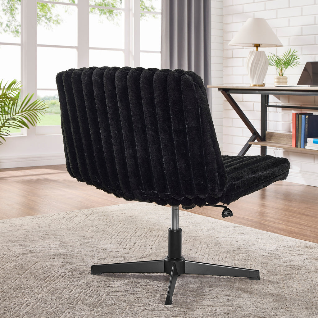 Blynn Adjustable Swivel Criss Cross Chair, Wide Seat Office Chair Vanity Chair, Black - Grand Goldman