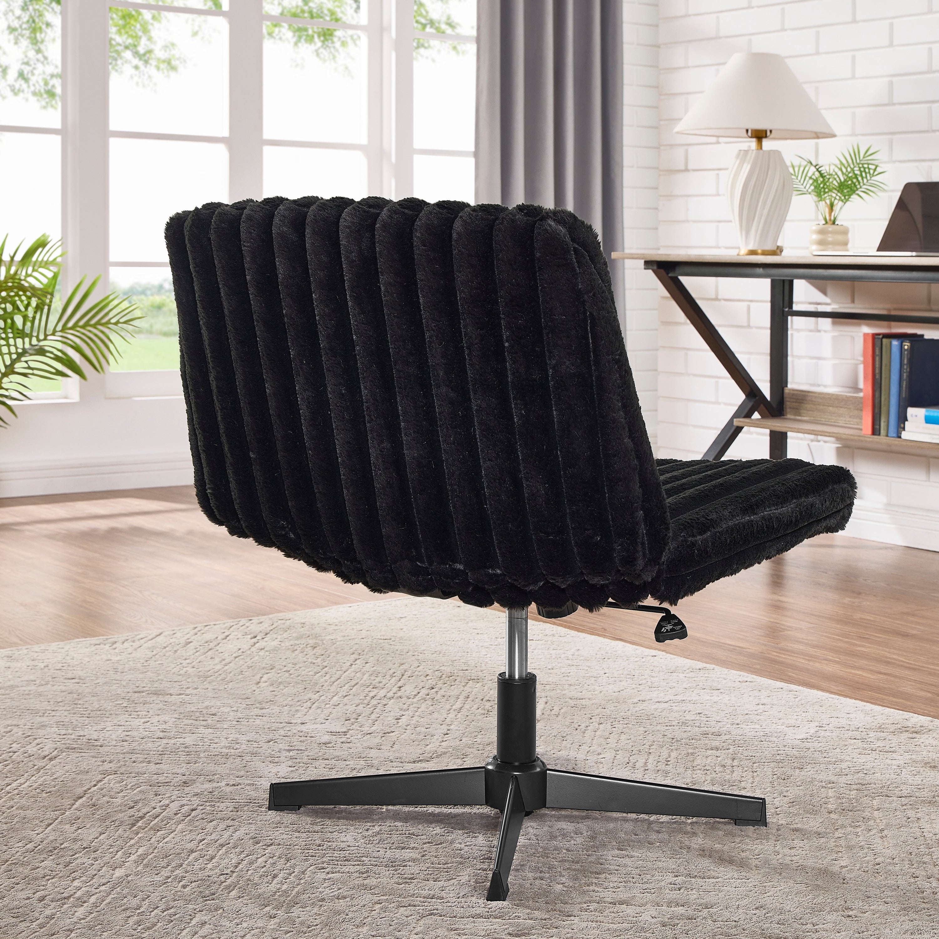 Blynn Adjustable Swivel Criss Cross Chair, Wide Seat Office Chair Vanity Chair, Black - Grand Goldman