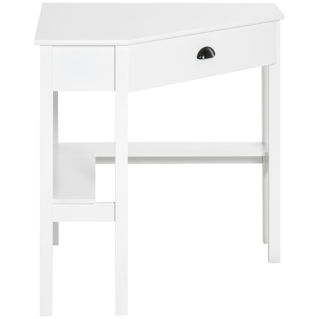 HOMCOM Corner Desk, Triangle Computer Desk with Drawer and Storage Shelves for Small Spaces, Home Office Workstation for Livi