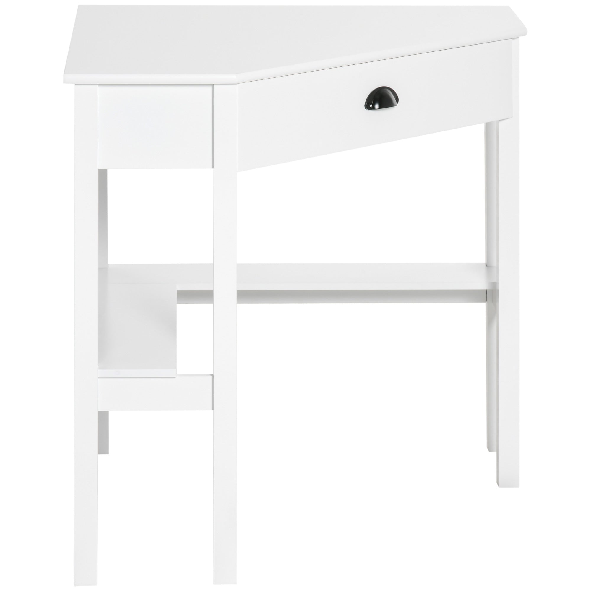 HOMCOM Corner Desk, Triangle Computer Desk with Drawer and Storage Shelves for Small Spaces, Home Office Workstation for Livi