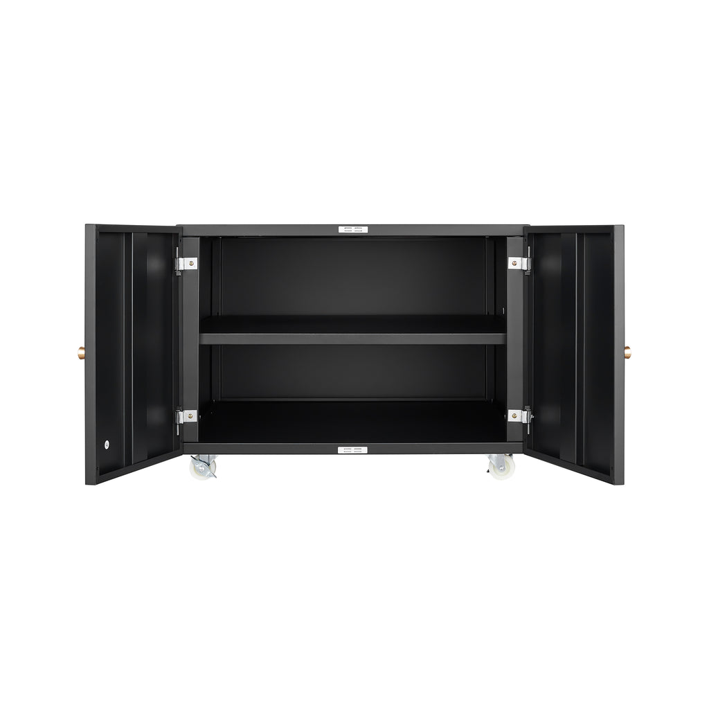 Modern Office Copier Cabinet Black 2-Door Steel Mobile Pedestal File Printer Stand - Grand Goldman