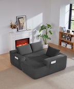 96.9'Compressible doubleCloud Sectional Couch with L-Shape Chaise,Modern Modular Sofa with Deep Seat,Upholstered Couches for Living Room Bedroom,No Assembly Required,(Plush Corduroy Fabric),Grey Right - Grand Goldman Shop