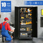 Heavy Duty Rolling Metal Cabinet with Lock, 71 inch Garage Storage Cabinet, 4 Adjustable Shelves (180lb Each), Black, for Too