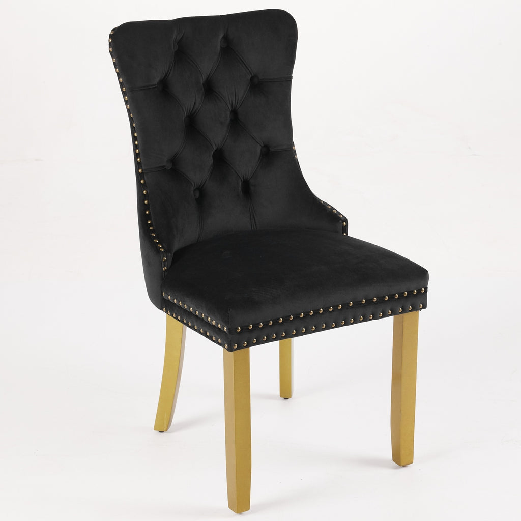 Mid-Century Modern Chairs with Lion Head Pull Ring,High-end Tufted Solid Wood Contemporary Velvet Upholstered Dining Chair with Golden Wooden Legs Nailhead Trim 2-Pcs Set,Black,SW1201BK - Grand Goldman Shop