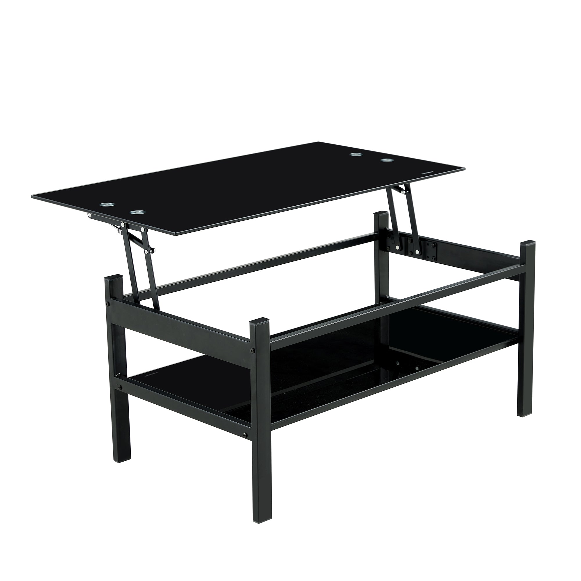 Modern Simple Lift Top Coffee Table with 2-Layer Tempered Glass in Black for Living Room - Grand Goldman Shop