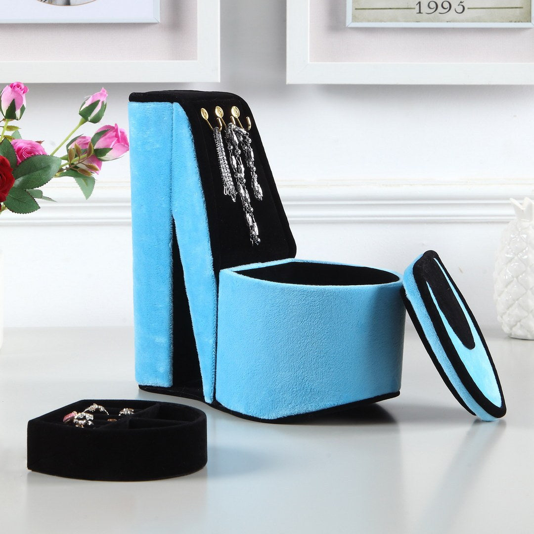9' Tall Display Jewelry Box with Hooks, High Heel Shoe Design, Turquoise Velvet - Grand Goldman Shop