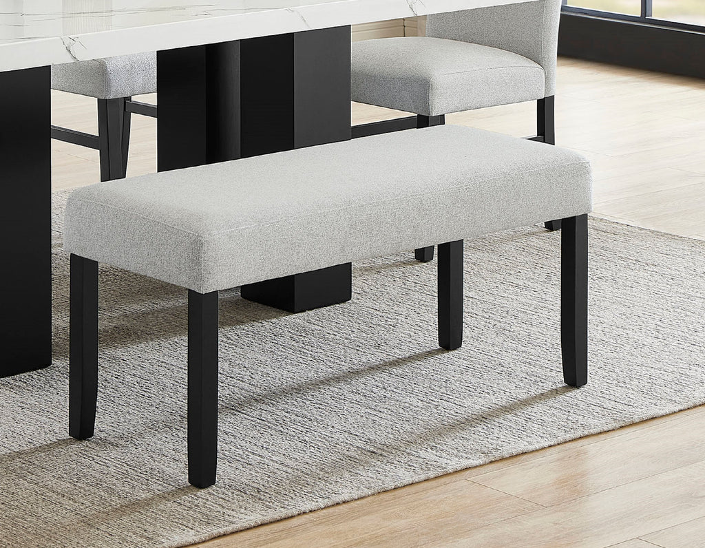 1pc Light Gray Upholstered Bench Soft Neutral Tone Dark Finish Legs Wooden Dining Room Furniture - Grand Goldman Shop