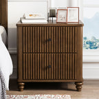 Mid Century Modern Fluted Nightstand 2-Piece Set, 21.65' Wide Wooden Bedside Table with 3 Drawers, Walnut Finish - Grand Goldman Shop