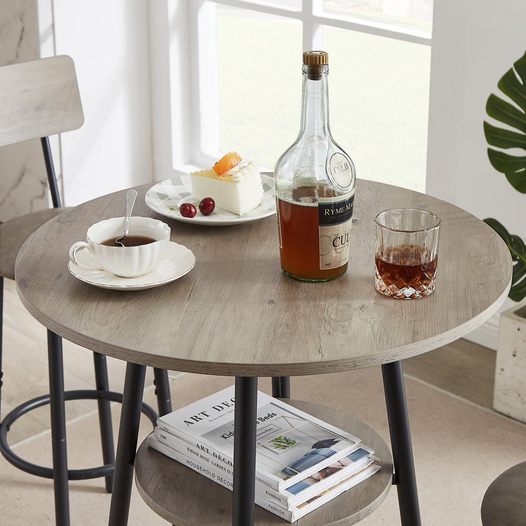 Round bar stool set with shelf, upholstered stool with backrest Grey, 23.62'' W x 23.62'' D x 35.43'' H. - Grand Goldman Shop