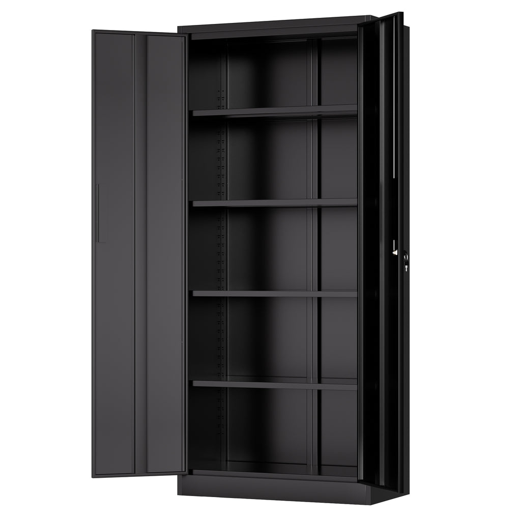 72'H Metal Garage Storage Cabinet, Black Tool Steel Locking Cabinet with Doors and 4 Shelves, Tall Cabinets for Garage Storag