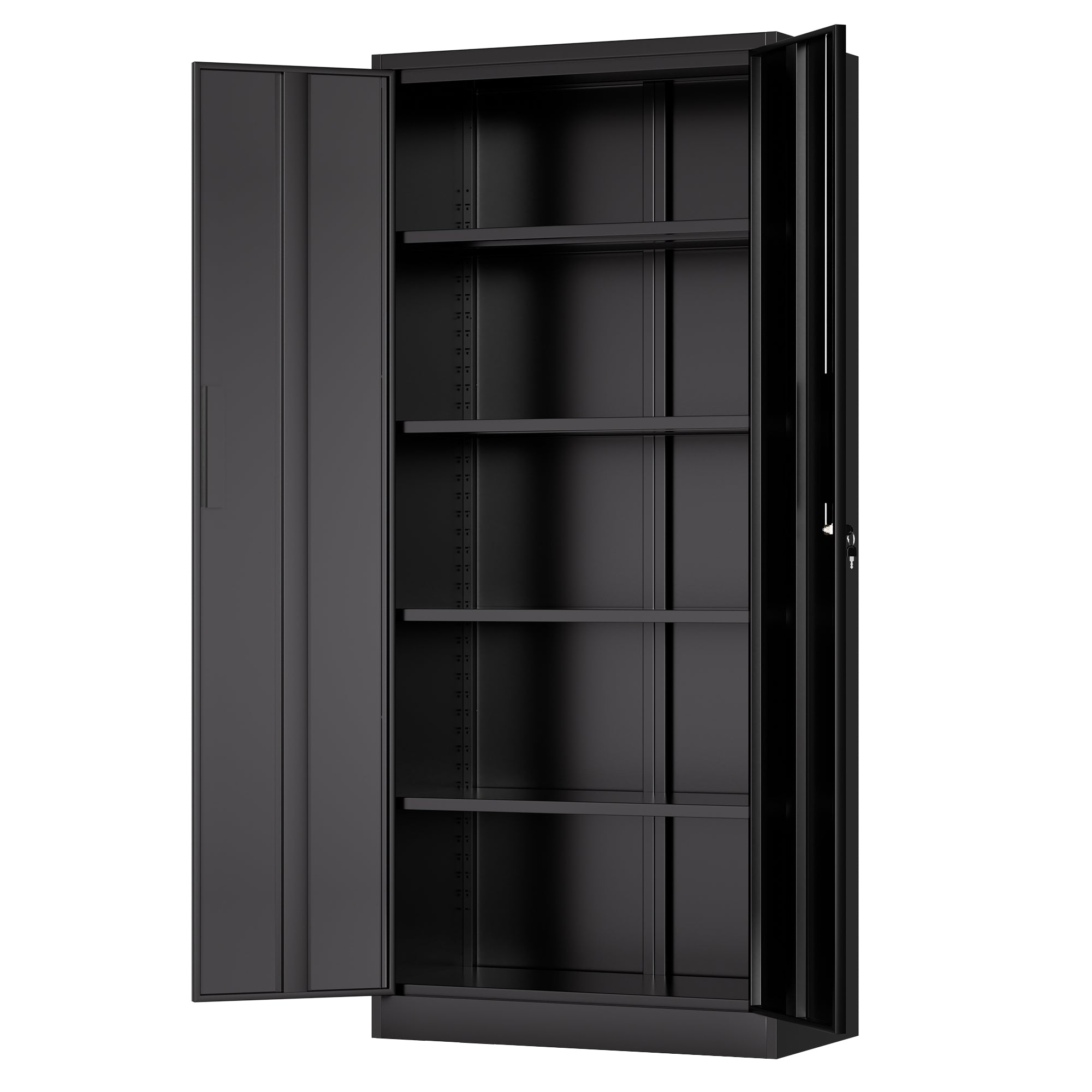 72'H Metal Garage Storage Cabinet, Black Tool Steel Locking Cabinet with Doors and 4 Shelves, Tall Cabinets for Garage Storag