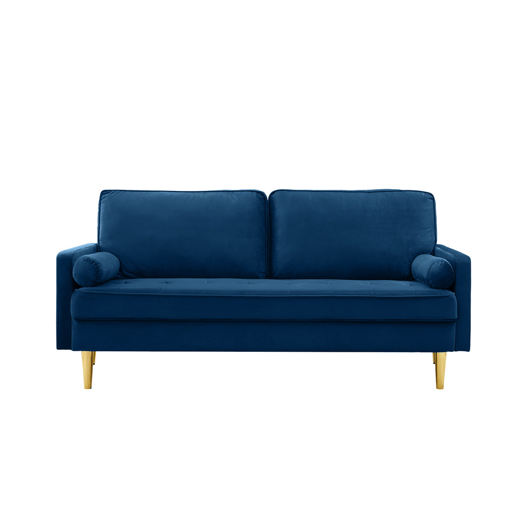 65-inch minimalist velvet sofa with metallic-coloured legs, complete with cushions, suitable for the living room or bedroom. - Grand Goldman Shop