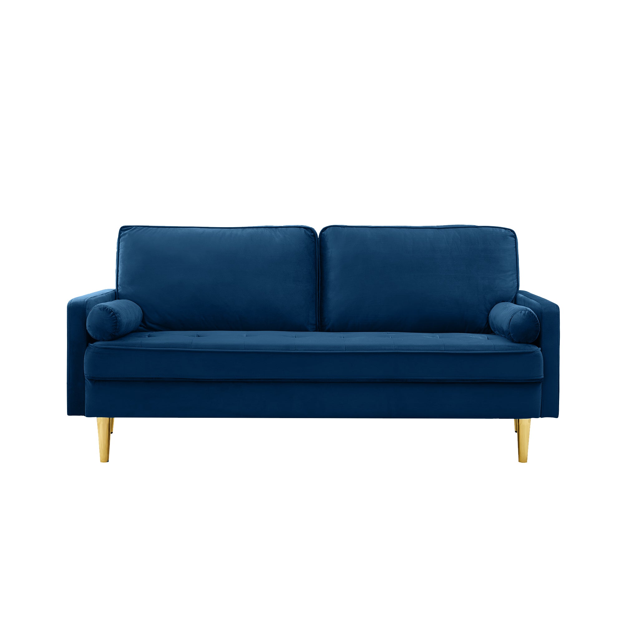 65-inch minimalist velvet sofa with metallic-coloured legs, complete with cushions, suitable for the living room or bedroom. - Grand Goldman Shop