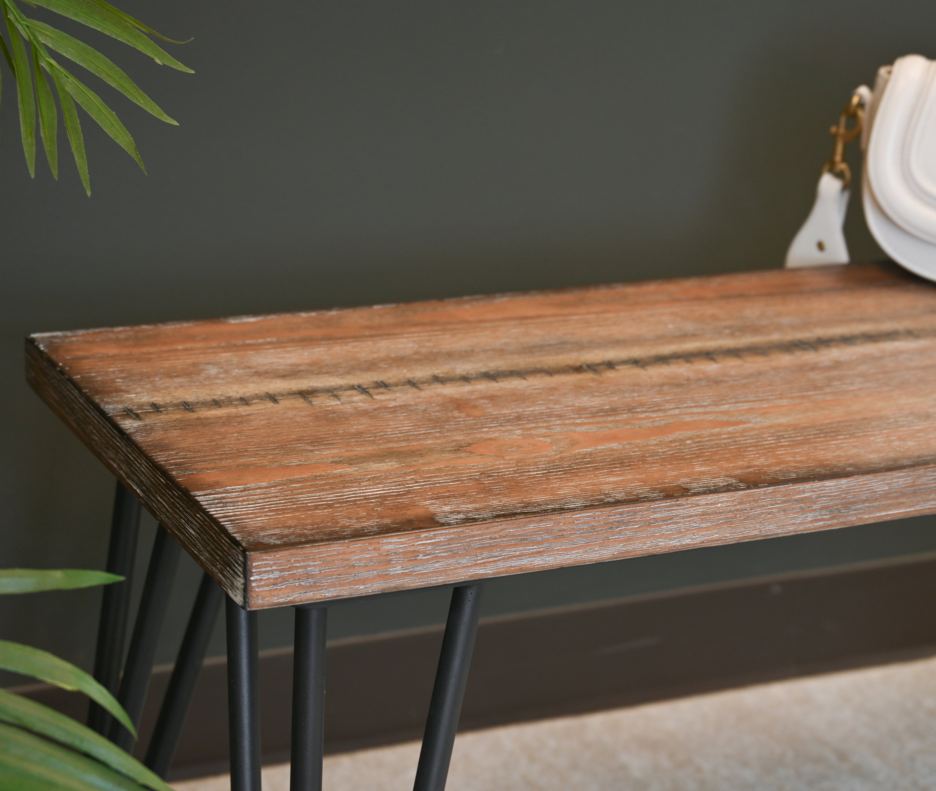 Aryven Industrial Wood Dining Bench, Rustic Dark Pine Finish - Grand Goldman Shop