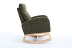 015B-Teddy Fabric Leisure Rocking Chair,Nursery Rocking Chair With Adjustable Footstool,Thickened Headrest And High Backrest, Storage Pocket On The Right Side,The Base Rocker Is Solid Wood,Green - Grand Goldman Shop