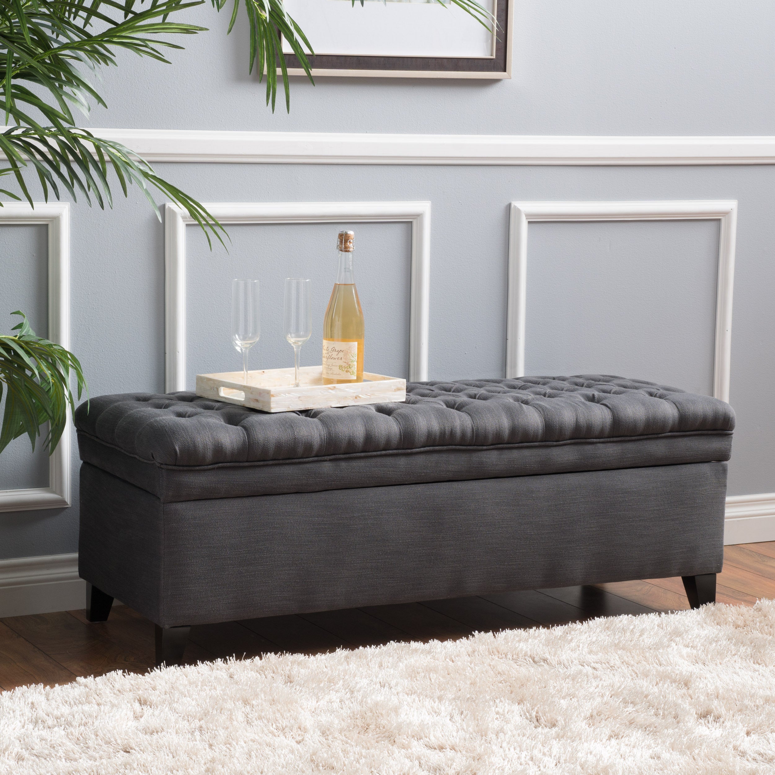 JULIANA Stylish Storage Ottoman with Extra Seating in Gray Fabric, 50x20.5x18.3 inches - Grand Goldman Shop