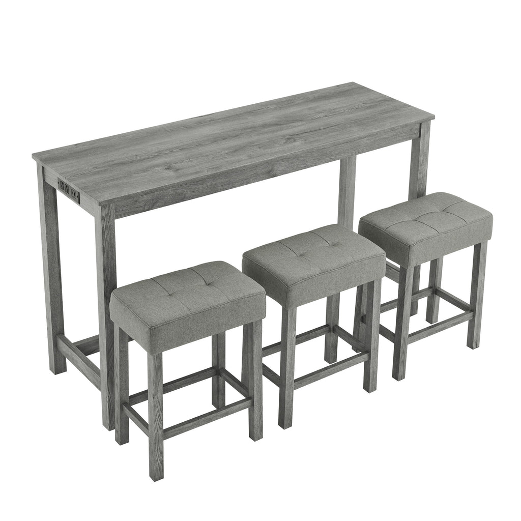 59 Inch Bar Table, Dining Table, Sofa Table with Power Outlet, 3 Upholstered Stools, 4 Piece Bar Table and Chair Set for Living Room, Dining Room, Kitchen - Grand Goldman Shop