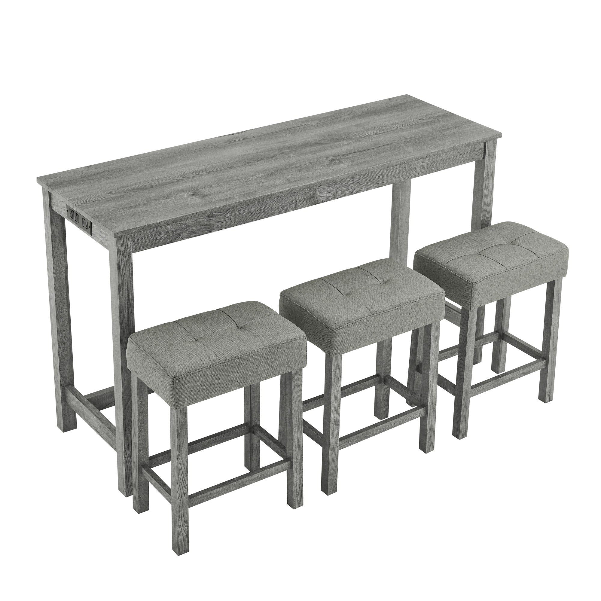 59 Inch Bar Table, Dining Table, Sofa Table with Power Outlet, 3 Upholstered Stools, 4 Piece Bar Table and Chair Set for Living Room, Dining Room, Kitchen - Grand Goldman Shop