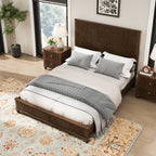 3-Piece Bedroom Set with Queen Bed and 2 Nightstands, Walnut Brown - Grand Goldman Shop