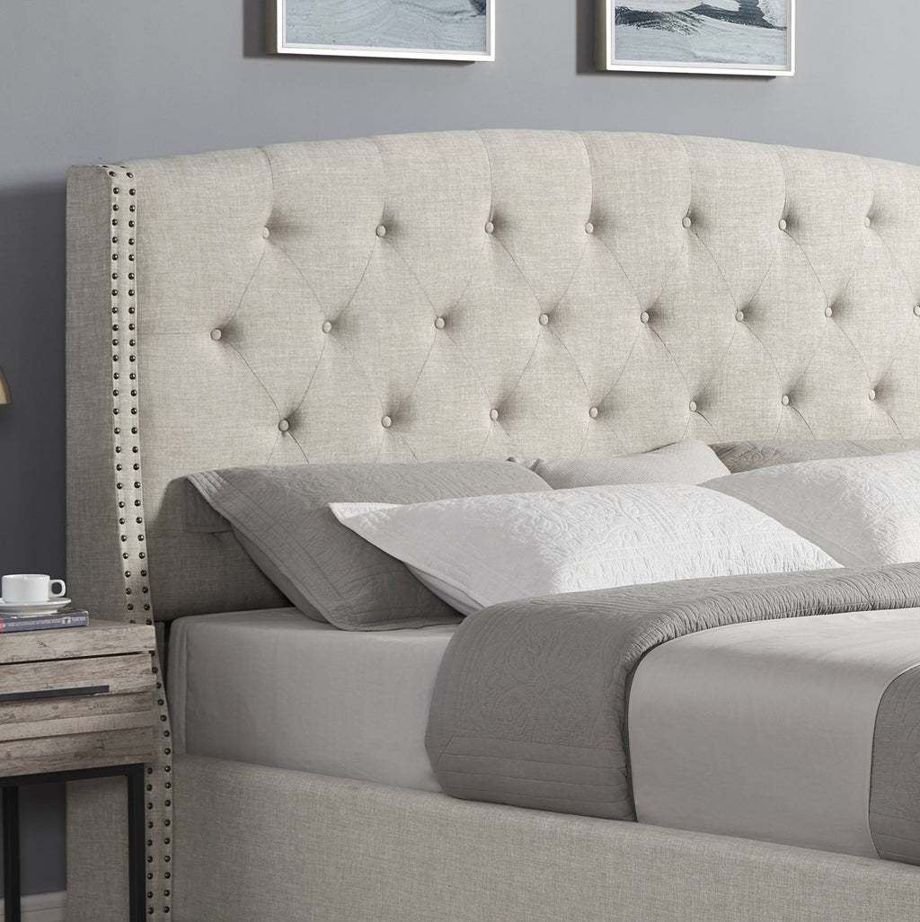 Astral 3-Piece Upholstered Bedroom Set, Tufted Wingback Bed with Two White Nightstands - Grand Goldman Shop