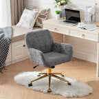 A&A Furniture Gray Adjustable Desk Chair with Artificial Rabbit Hair and Golden Metal Base | Premium Home Decor - Grand Goldm