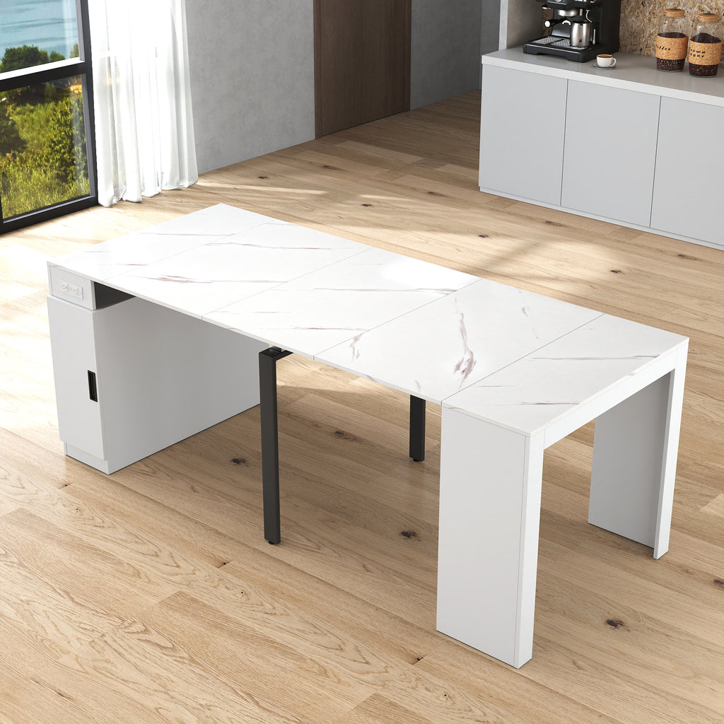 Modern Multifunctional Extendable Dining Table with Outlet, Space Saving Expanding Table with Storage for Party, Weddings, Meetings, Celebrations - Grand Goldman Shop