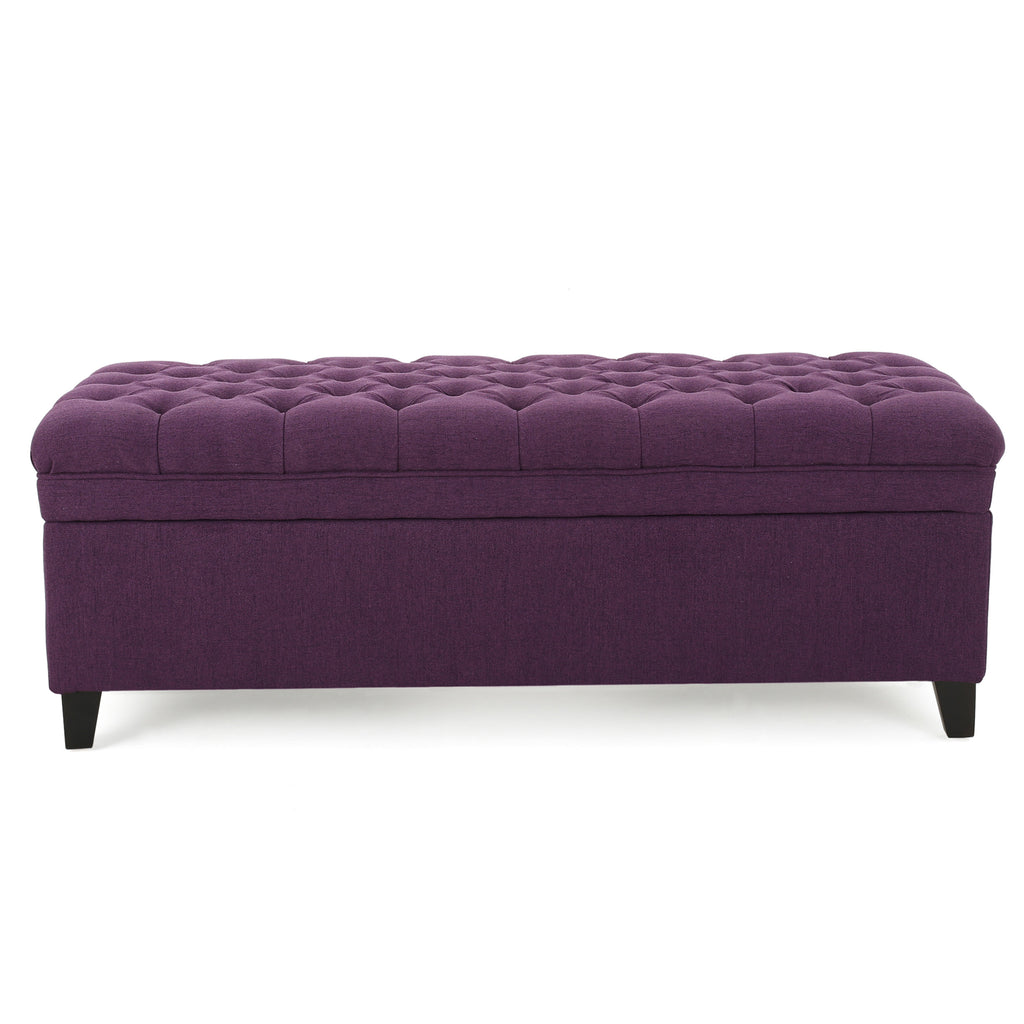 Juliana Storage Ottoman Purple Fabric with Birch Legs 50x20.5x18.3 Inch - Grand Goldman Shop