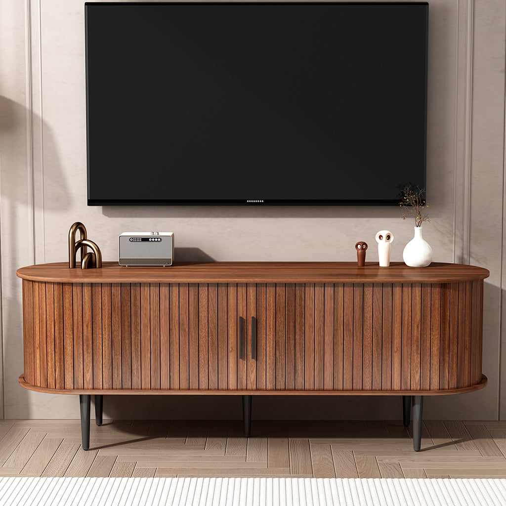 TV Stand, 55' Modern TV Console Table with Storage Compartment and Sliding Door, Gaming Entertainment Center with Cabinet for Living Room, Bedroom, Office (Walnut) - Grand Goldman Shop
