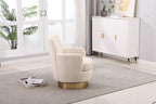 Velvet Swivel Barrel Chair, Swivel Accent Chairs Armchair for Living Room, Reading Chairs for Bedroom Comfy, Round Barrel Chairs with Gold Stainless Steel Base (Beige) - Grand Goldman Shop