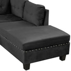 Modern Sectional Sofa with Storage Ottoman, L-Shape Couch with 2 Pillows and Cup Holders, Black Velvet, 105' - Grand Goldman Shop