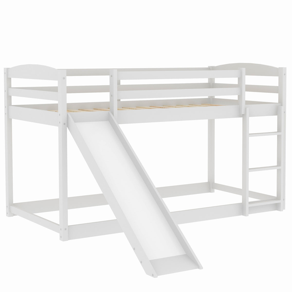 White Twin over Twin Bunk Bed with Convertible Slide and Ladder, Pine Wood and MDF, 79.3''L x 84.4''W x 46.5''H - Grand Goldman Shop
