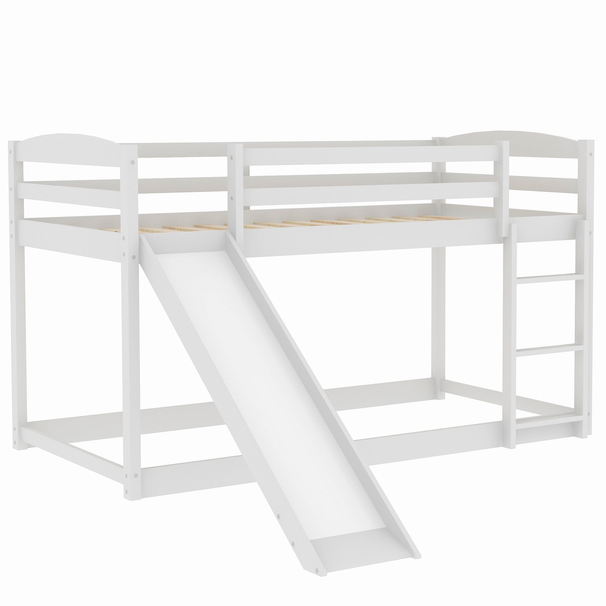 White Twin over Twin Bunk Bed with Convertible Slide and Ladder, Pine Wood and MDF, 79.3''L x 84.4''W x 46.5''H - Grand Goldman Shop
