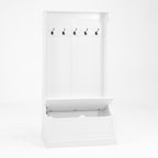 Entryway Bench with Standing Coat Rack, Hall Tree with Shoe Storage Bench, Entryway Organizer with 5 Hooks, White - Grand Goldman Shop