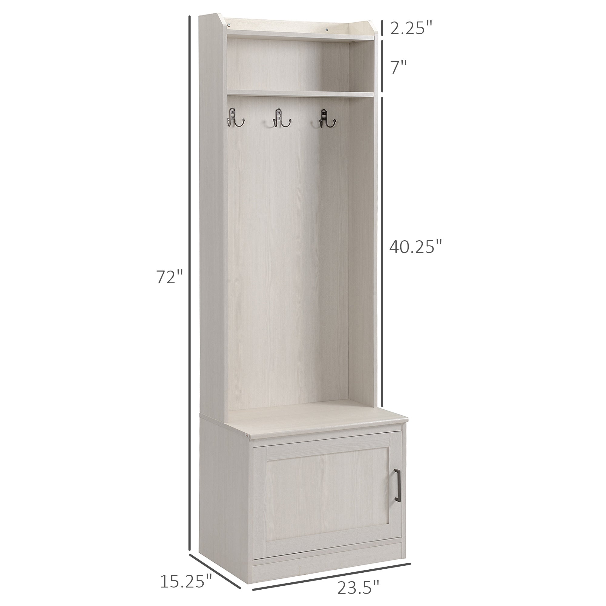 HOMCOM Rustic Hall Tree with Shoe Storage Bench, Entryway Bench with Coat Rack, Accent Coat Tree with Storage Shelves for Hallway, Mudroom, White Wood Grain - Grand Goldman Shop
