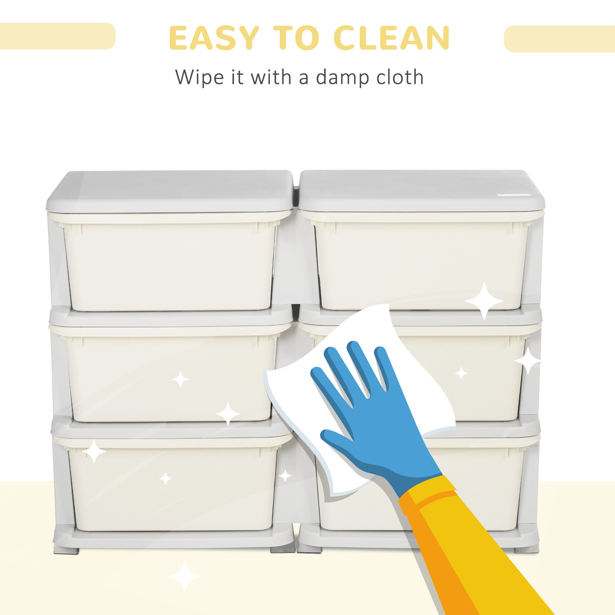 Qaba 3 Tier Kids Storage Unit, 6 Drawer Chest Toy Organizer Plastic Bins for Kids Bedroom Nursery Kindergarten Living Room fo