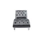 Velvet Chaise Lounge Indoor, Button-Tufted Upholstered Chaise Lounge Chair with Pillow, Silver Velvet, 63.98 Inches - Grand Goldman Shop