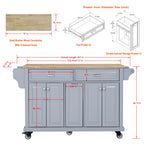 Kitchen Island with Rubber wood Countertop, Kitchen Cart on 5 Wheels with Storage Cabinet and 2 Top Drawers and A center double layered storage drawer for Dinning Room, Grey - Grand Goldman Shop