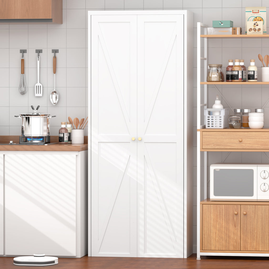 White Metal Adjustable 2-Door Storage Cabinet with Powder-Coated Steel, Tall Kitchen Pantry Cabinet with Adjustable Shelves f