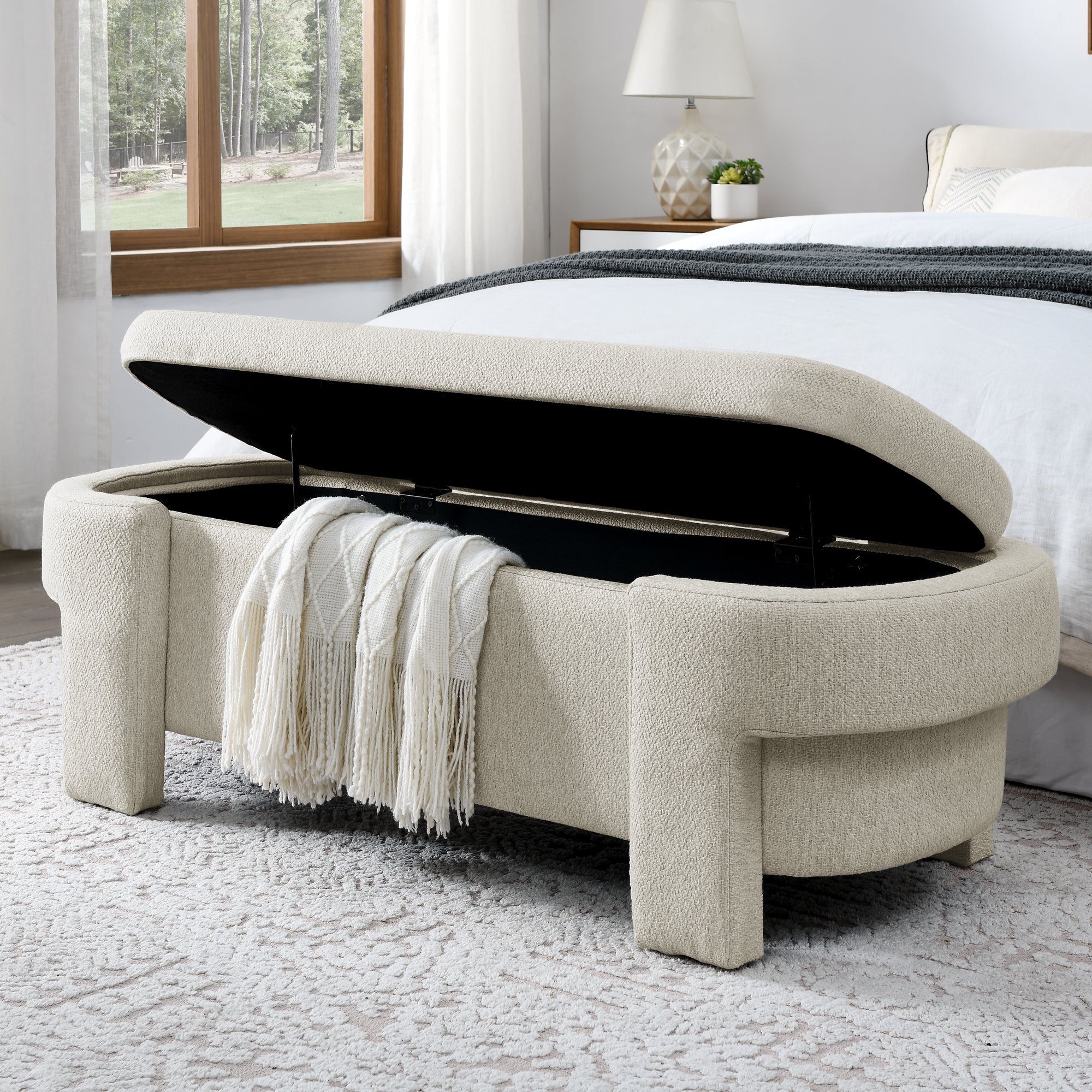 Linen Fabric Upholstered Bench with Large Storage Space for the Living Room, Entryway and Bedroom,Beige,( 51.5''x20.5''x17'' ) - Grand Goldman Shop