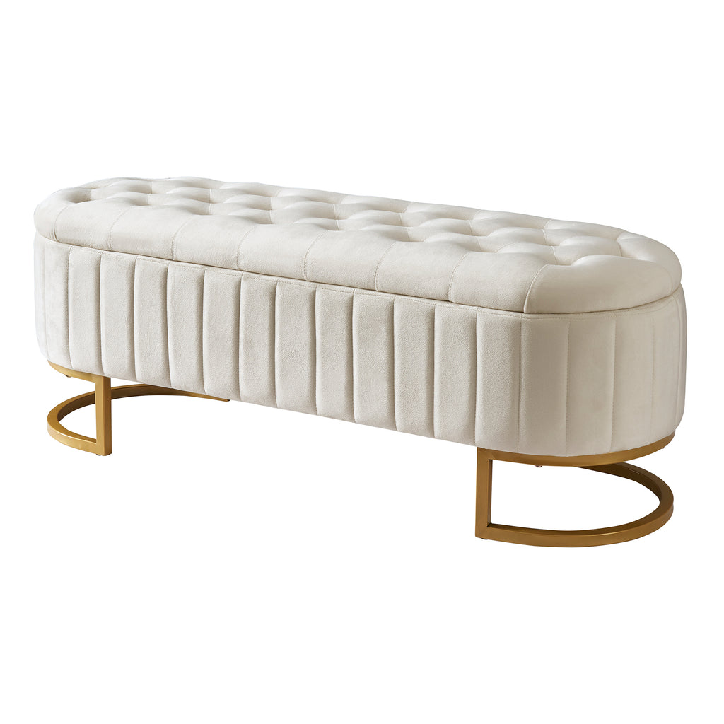 Elegant Upholstered Velvet Storage Ottoman with Button-Tufted,Storage Bench with Metal Legs for Bedroom,Living Room,Fully Assembled Except Legs,Beige - Grand Goldman Shop