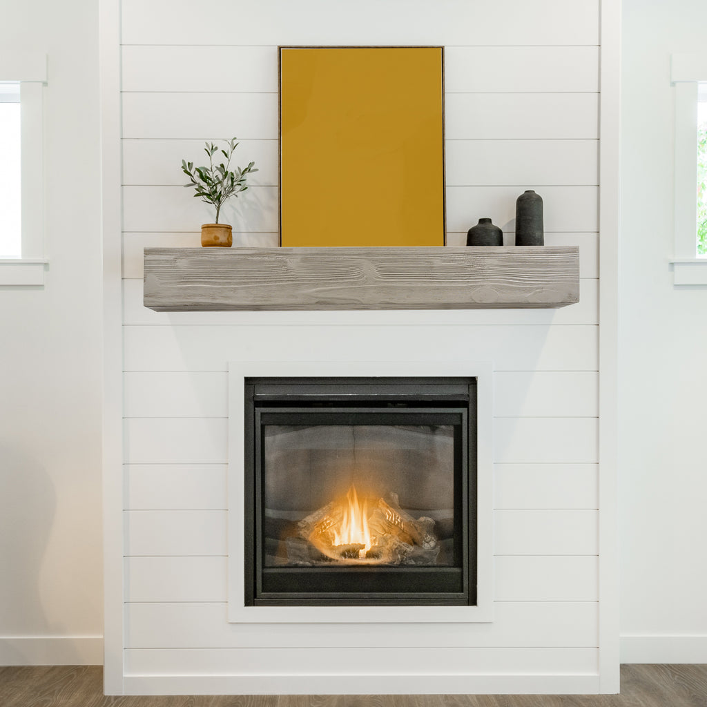 Rustic Wood Fireplace Mantel, Wall-Mounted & Floating Shelf for Home Decor, Gray, Solid Wood, 72 Inch - Grand Goldman Shop