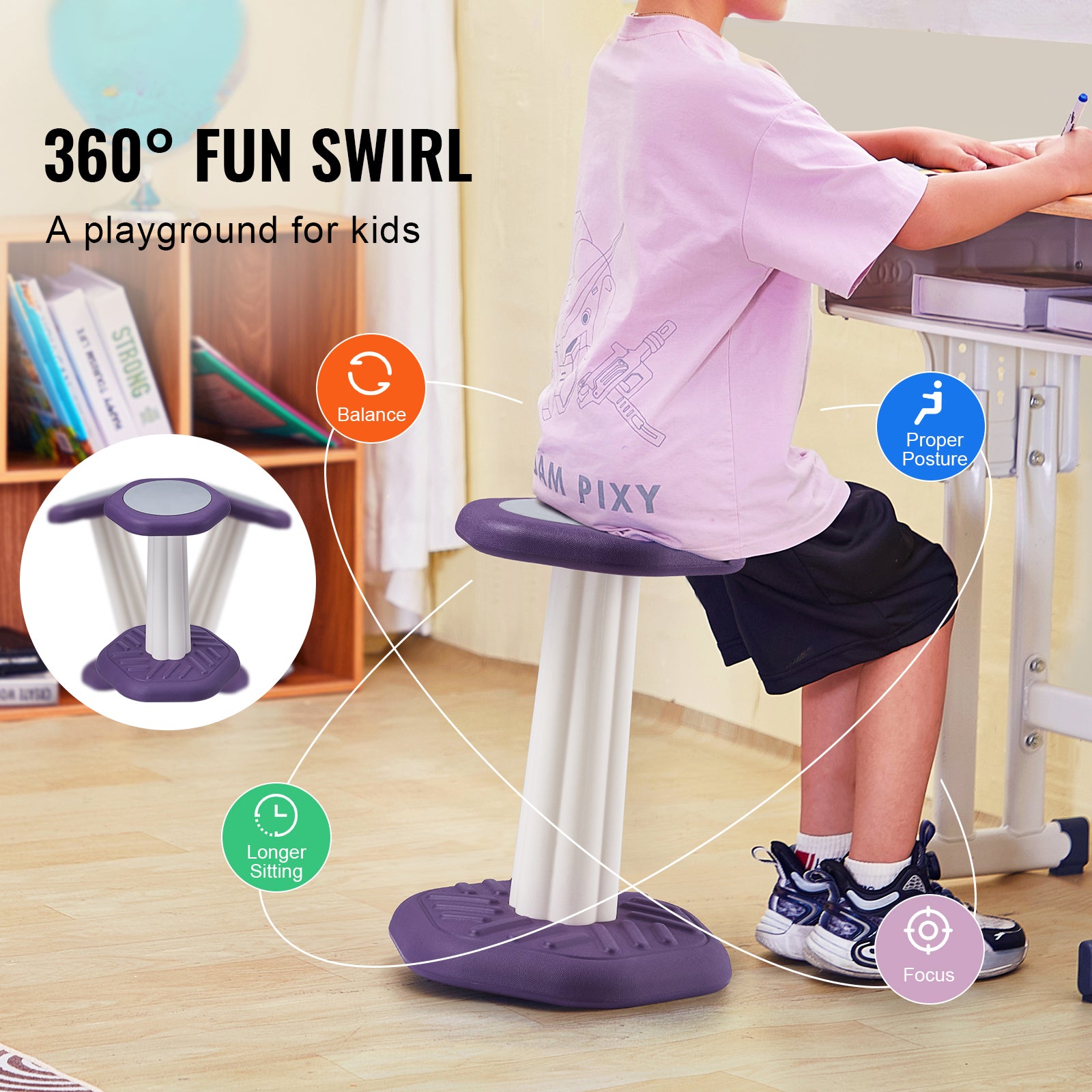 Kids Wobble Chair, Active Chair with Sponge Cushion, Wobble Stool Improves Focus, Posture and Calm Children, Ideal for School
