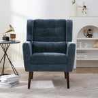 Modern Accent Chair,Chenille Arm Chairs for Living Room,Upholstered Mordern Armchair,Comfy Soft Padded Lounge Chair in Small Space, Bedroom, w/Pillow, Solid Wood Leg (Dark Blue) - Grand Goldman Shop