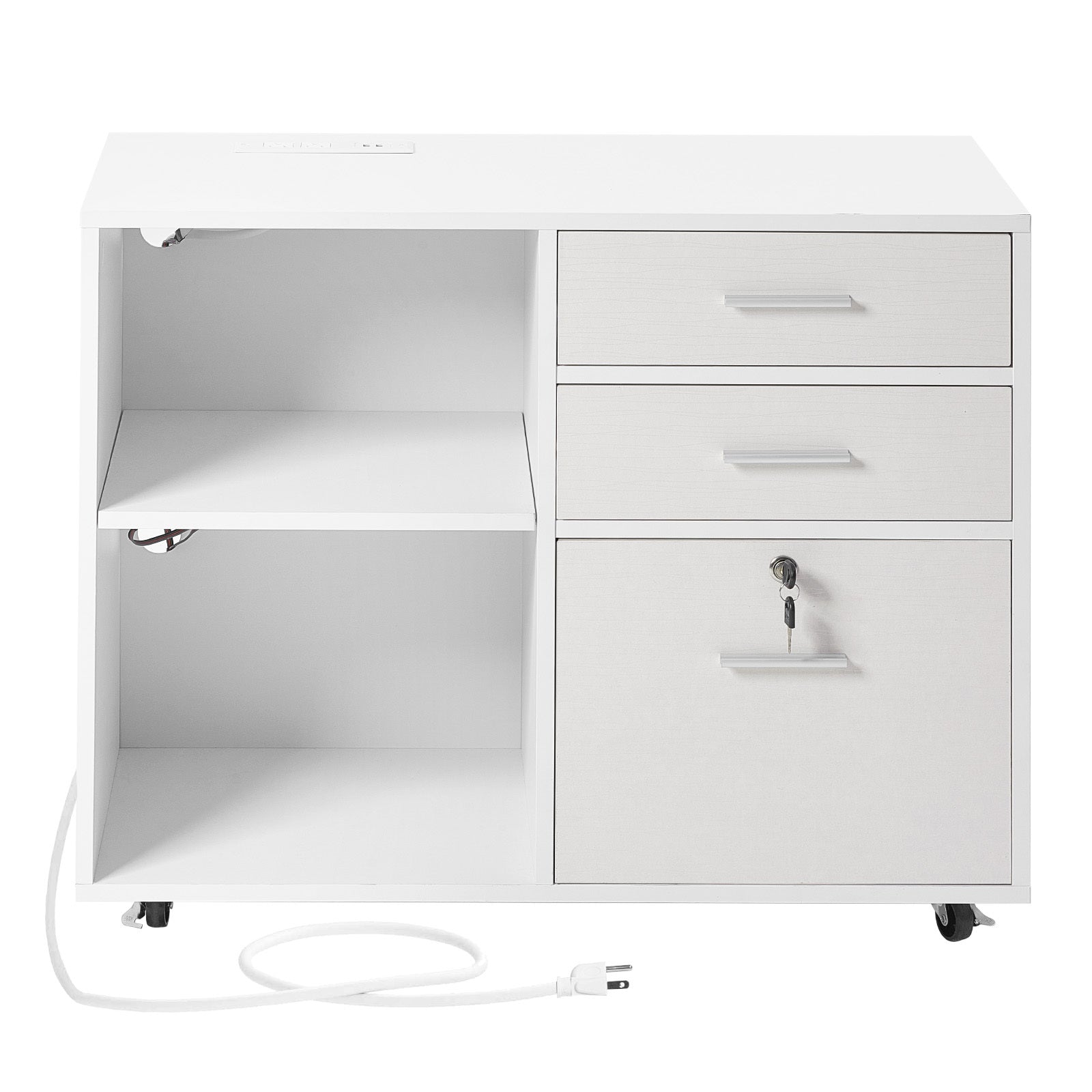 3 Drawer Wooden File Cabinet Mobile Filing Cabinet with Light Strip White | Premium Home Decor - Grand Goldman